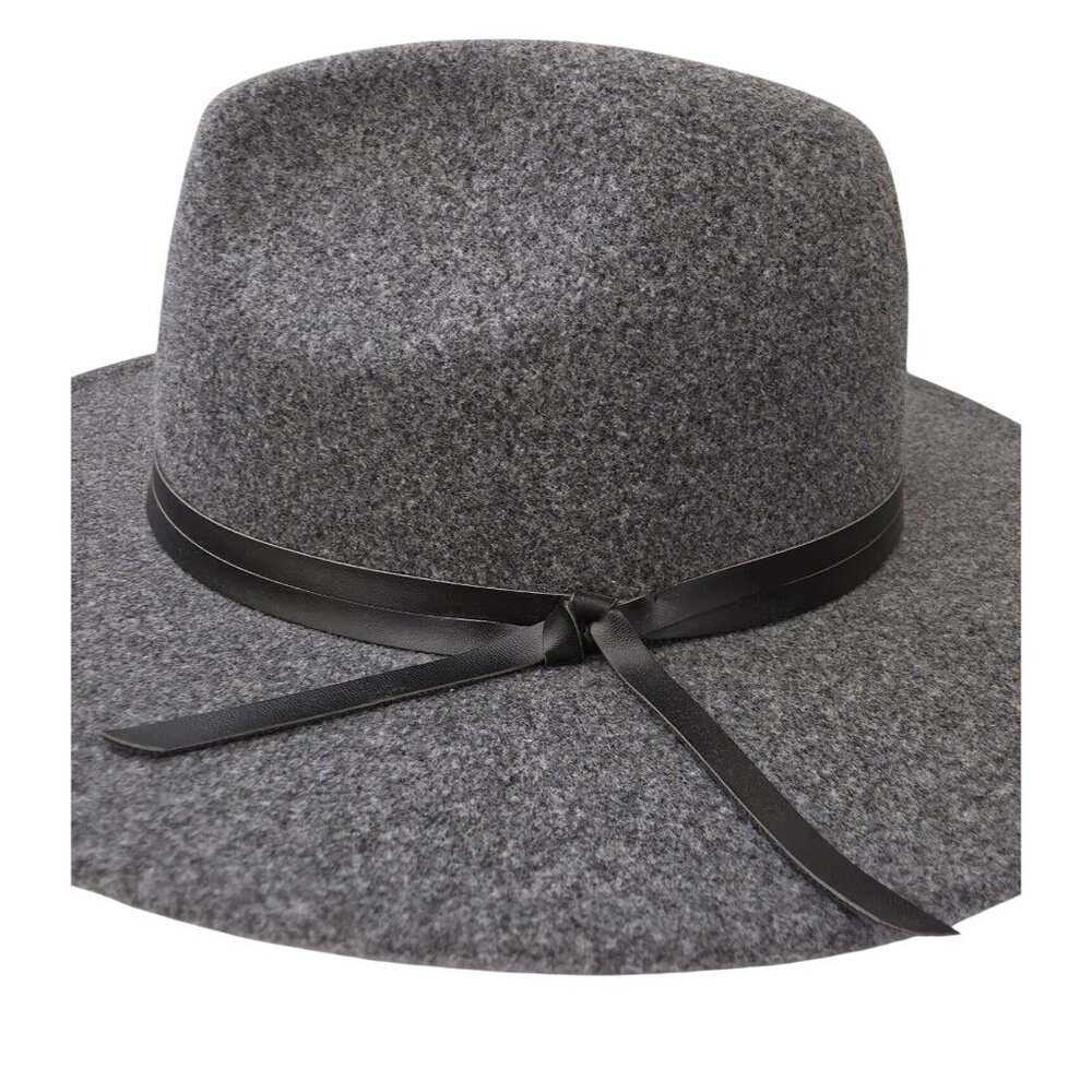 LUCKY BRAND Gray Fedora Hat w/ Black Faux Leather Ribbon Band Unisex Sz 7-1/8 - Picture 6 of 10